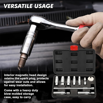 🔧🧲 50% OFF! 10-Piece Magnetic Swivel Spark Plug Socket Set – 360° Access, Strong Magnet & CR-V Steel for All Vehicles