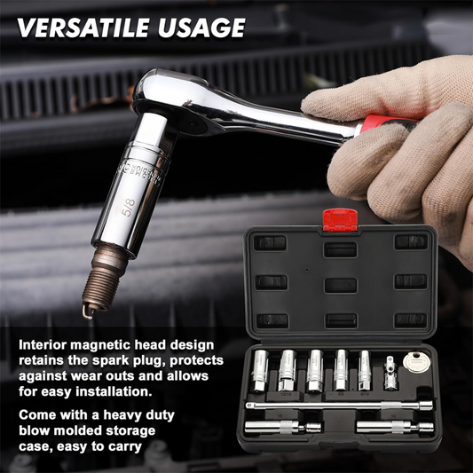 🔧🧲 50% OFF! 10-Piece Magnetic Swivel Spark Plug Socket Set – 360° Access, Strong Magnet & CR-V Steel for All Vehicles